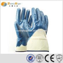 Sunnyhope 3/4 safety cuff blue jersey lined nitrile gloves
